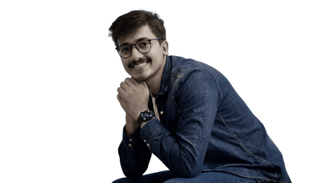 Hero background image depicting a cutout of Naresh Madhur.